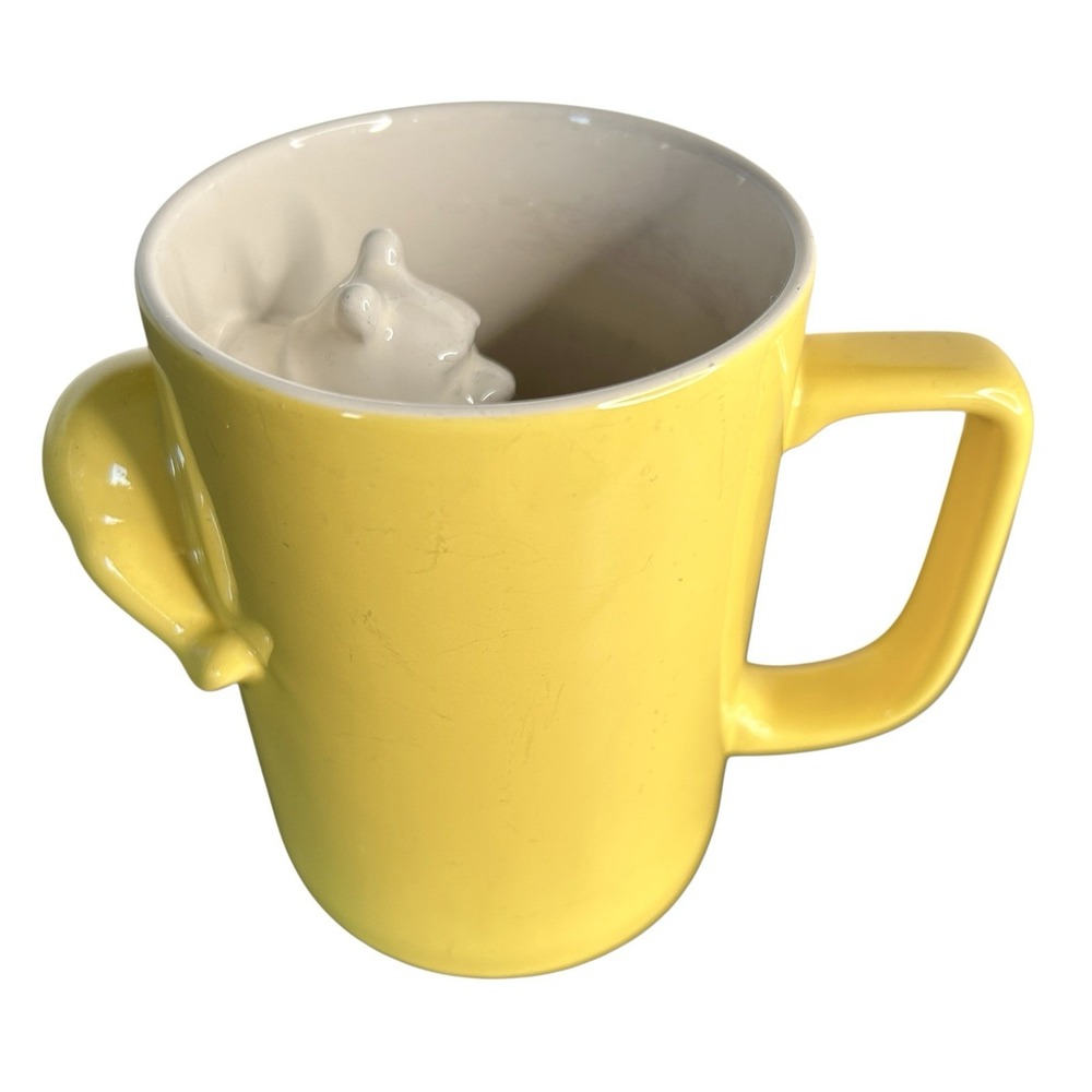 Disney Store Winnie The Pooh Coffee Mug 3D Sculpted Inside 16 Oz Yellow Ceramic